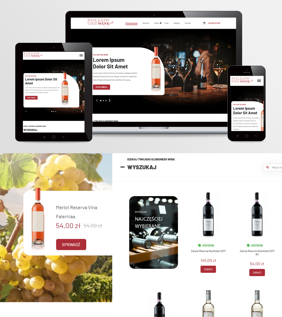 Strona internetowa w oparciu o indywidualny projekt graficzny dla Follow the Wine